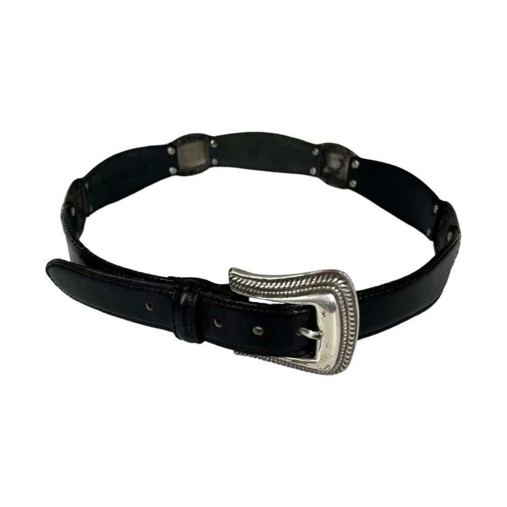 Vintage Fossil Black Leather Concho Style Belt Medium Western Rodeo Cowgirl